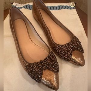 Tory Burch Copper Flats with jeweled bow. Size 9.5. Barely worn.